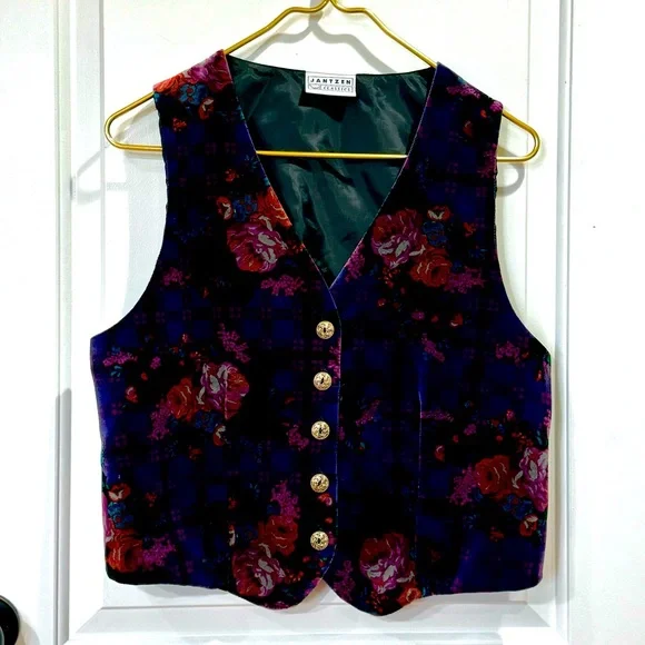 VINTAGE JANTZEN CLASSICS VELVET FLORAL VEST - Picture 1 of 5